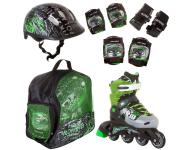 Роликовый комплект PW-116 green (ролики, защита, шлем, рюкзак) 26-29