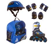 роликовый комплект PW- 117 blue (ролики, защита, шлем, рюкзак)  30-33